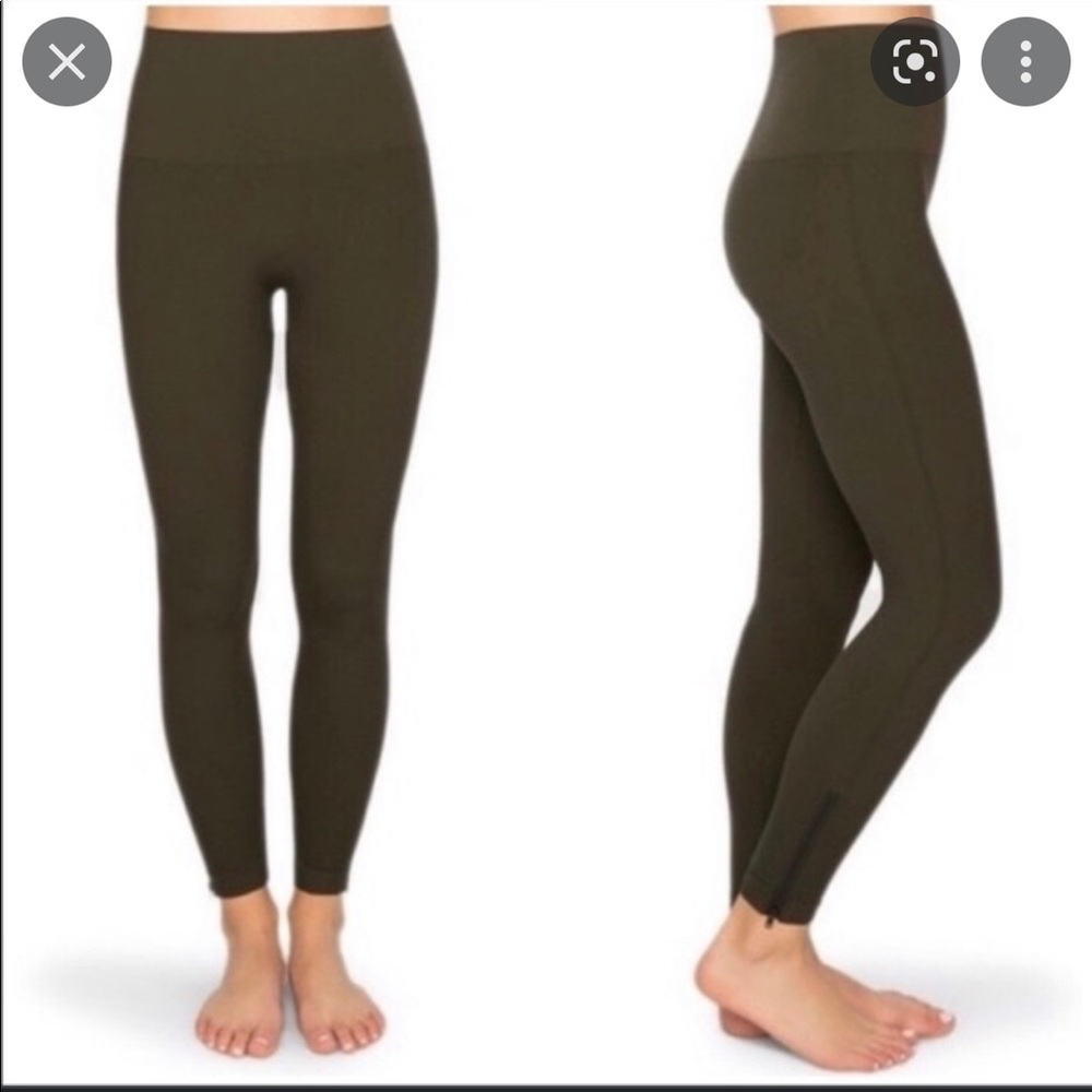 SPANX High Waisted Seamless Ankle Zipper Leggings Size Small Olive Green